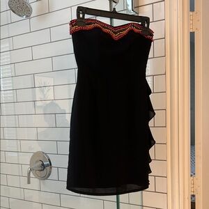 Elegant Black Strapless Dress with Beaded Detail